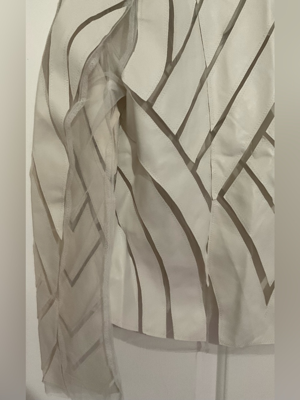 White Geometric-Striped Open Front Women's Jacket - Picture 4 of 7